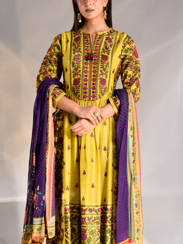 Sheen Green Silk Embroidered Suit Set