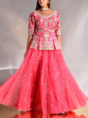 Neon Pink Peplum and Palazzo Set