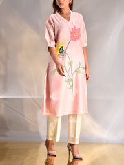 Pink Organza Embroidered Kurta
