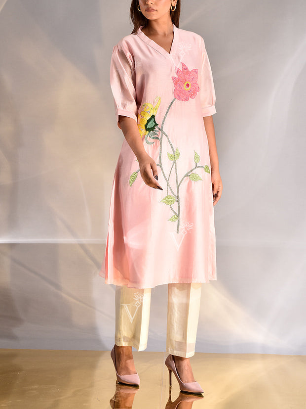 Pink Organza Embroidered Kurta