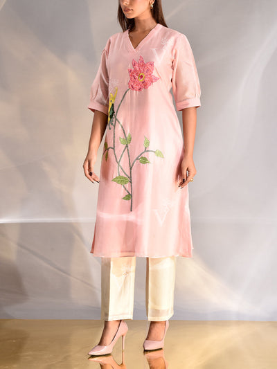 Pink Organza Embroidered Kurta