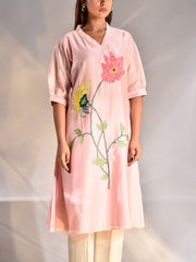 Pink Organza Embroidered Kurta