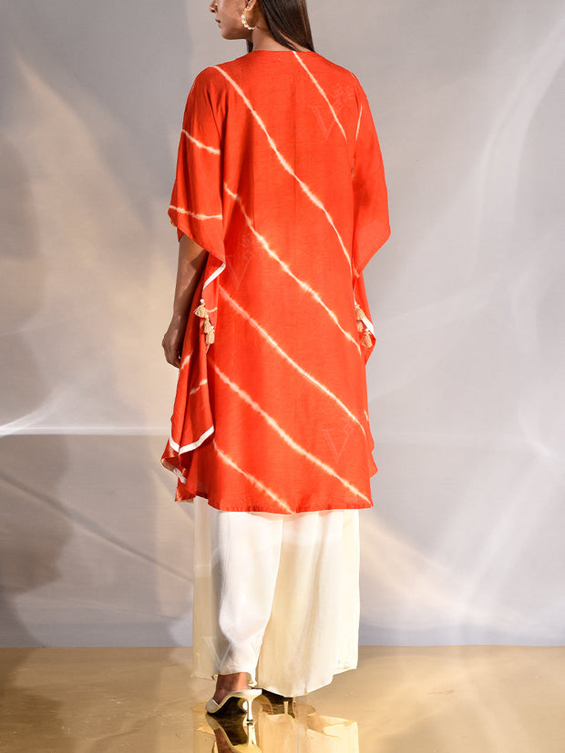 Orange Silk Zardozi Kaftan Set