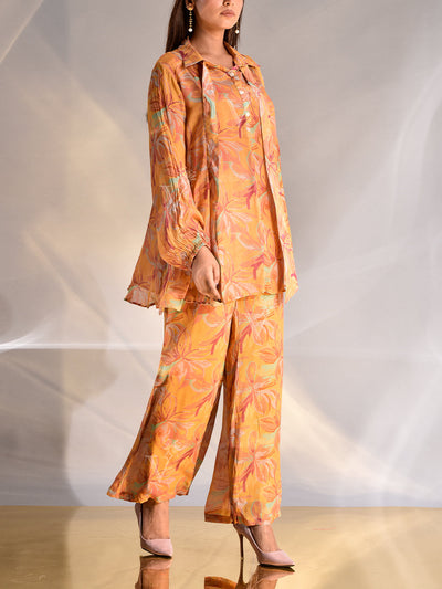 Brunt Orange Floral Printed Co Ord Set