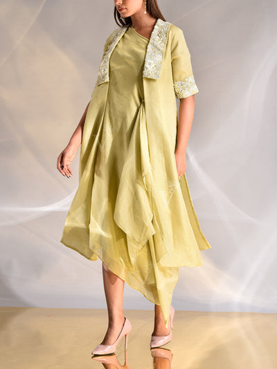 Green Tissue Embroidered Dress