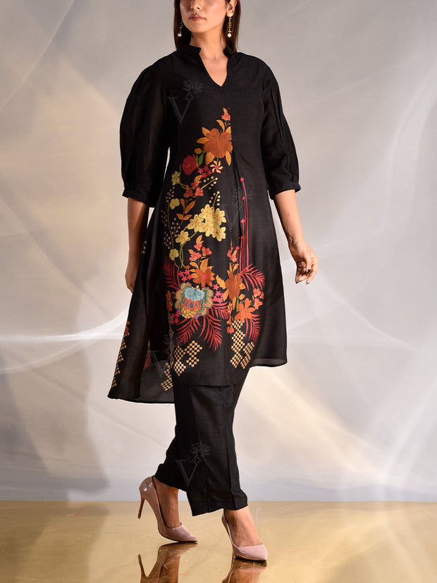 Black Vasansi Silk Printed Co Ord Set
