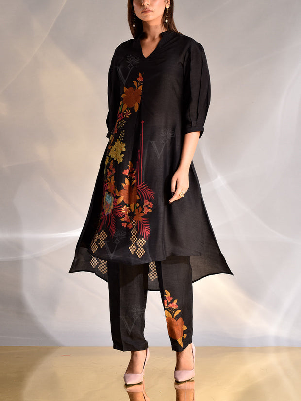 Black Vasansi Silk Printed Co Ord Set