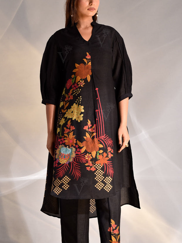 Black Vasansi Silk Printed Co Ord Set