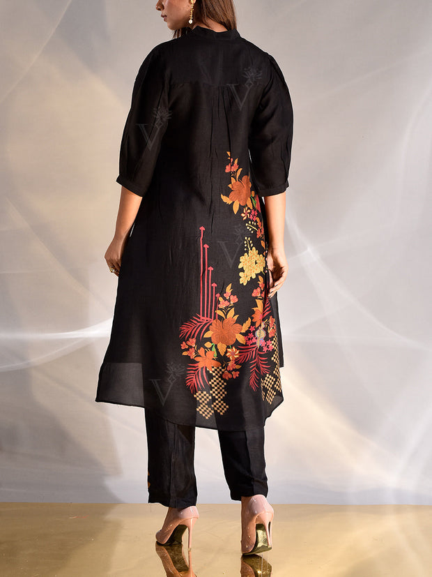 Black Vasansi Silk Printed Co Ord Set