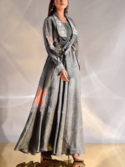 Grey Vasansi Silk Jacket with Bustier and Palazzo Set