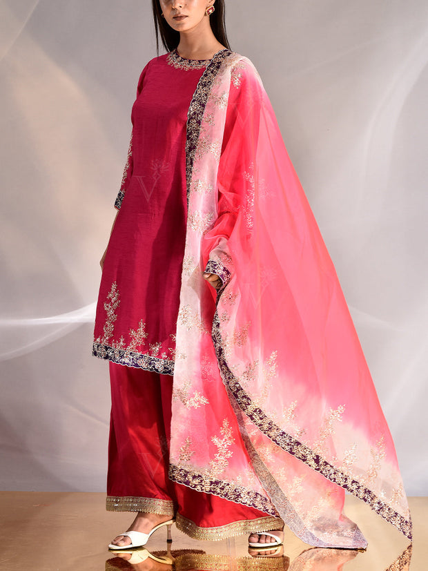 Magenta Pink Silk Suit Set