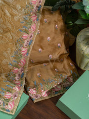 Brown Organza Dress Material