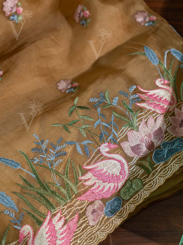 Brown Organza Dress Material