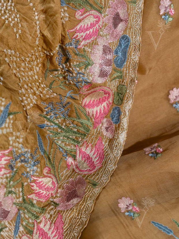 Brown Organza Dress Material