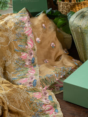 Brown Organza Dress Material