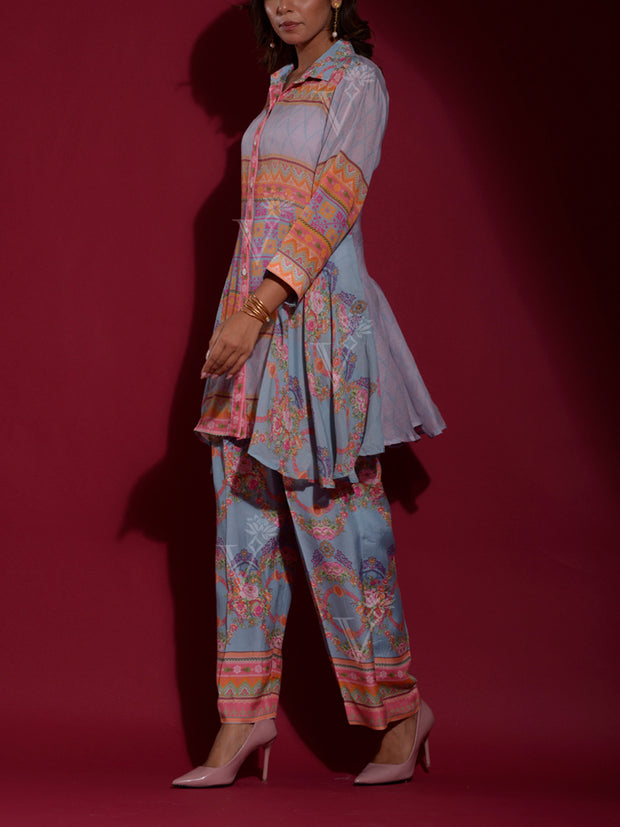 Blue Vasansi Silk Printed Co Ord Set