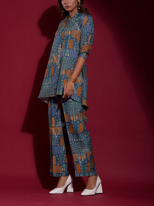 Blue Vasansi Silk Printed Co Ord Set