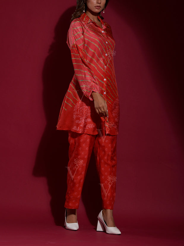Red Vasansi Silk Printed Co Ord Set