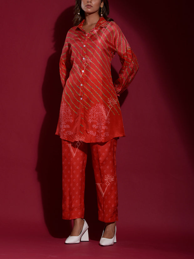 Red Vasansi Silk Printed Co Ord Set