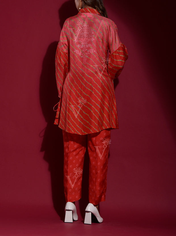 Red Vasansi Silk Printed Co Ord Set