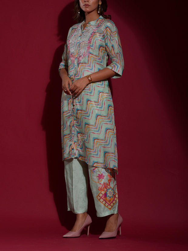 Green Vasansi Silk Leheriya Printed Kurta and Pant Set