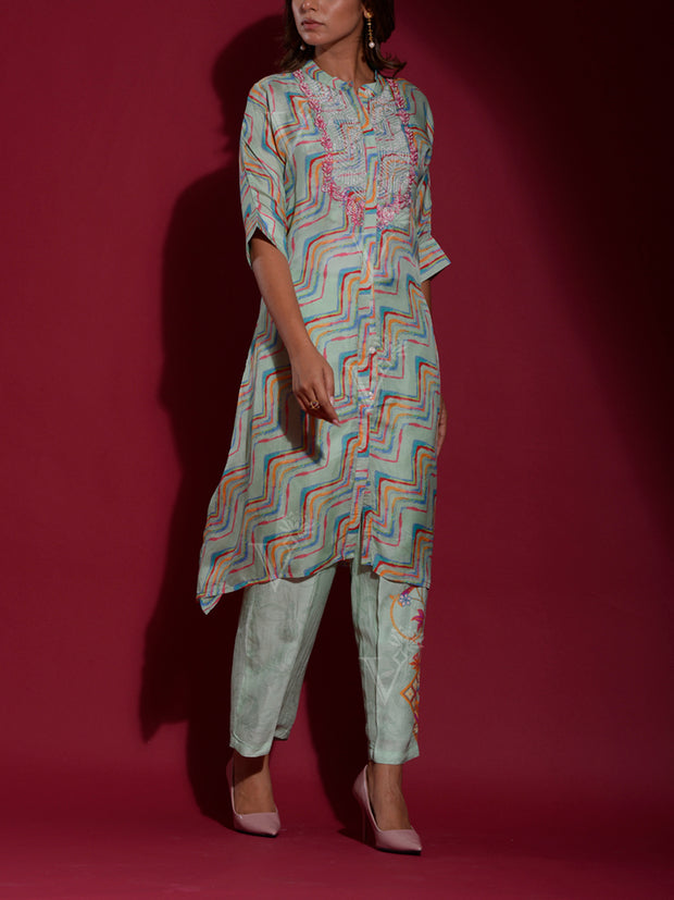 Green Vasansi Silk Leheriya Printed Kurta and Pant Set