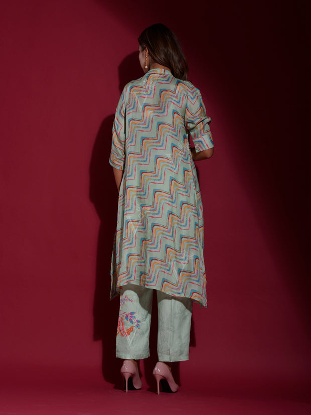 Green Vasansi Silk Leheriya Printed Kurta and Pant Set