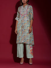 Green Vasansi Silk Leheriya Printed Kurta and Pant Set