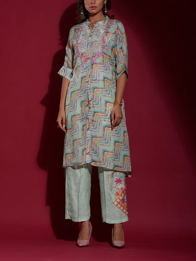 Green Vasansi Silk Leheriya Printed Kurta and Pant Set