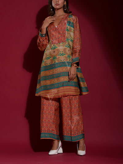 Brown Vasansi Silk Printed Co Ord Set