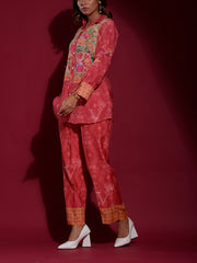 Red Vasansi Silk Printed Co Ord Set