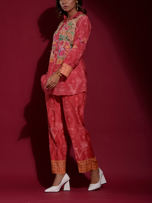 Red Vasansi Silk Printed Co Ord Set