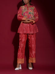 Red Vasansi Silk Printed Co Ord Set