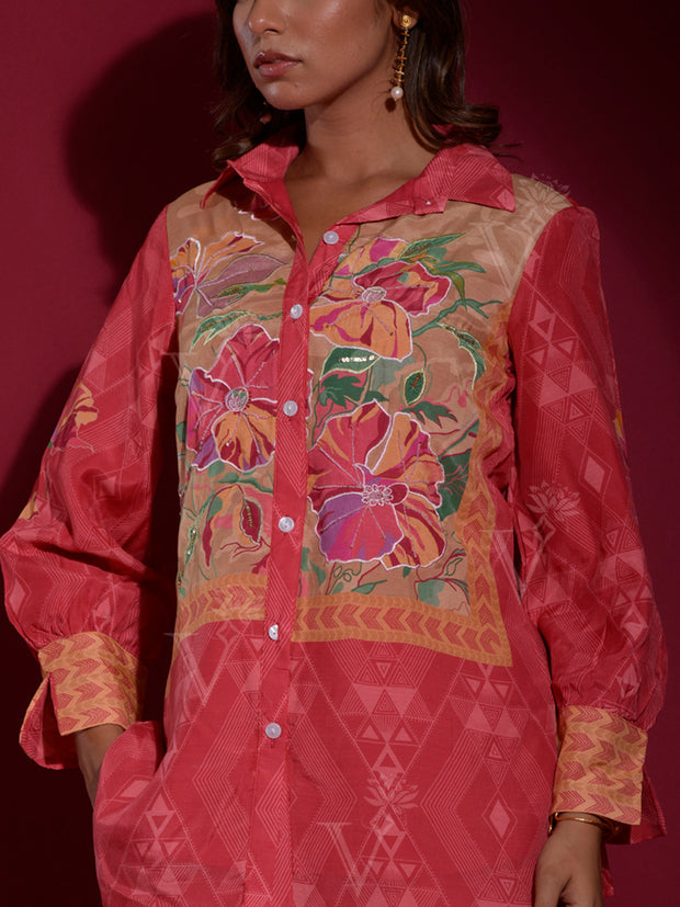 Red Vasansi Silk Printed Co Ord Set