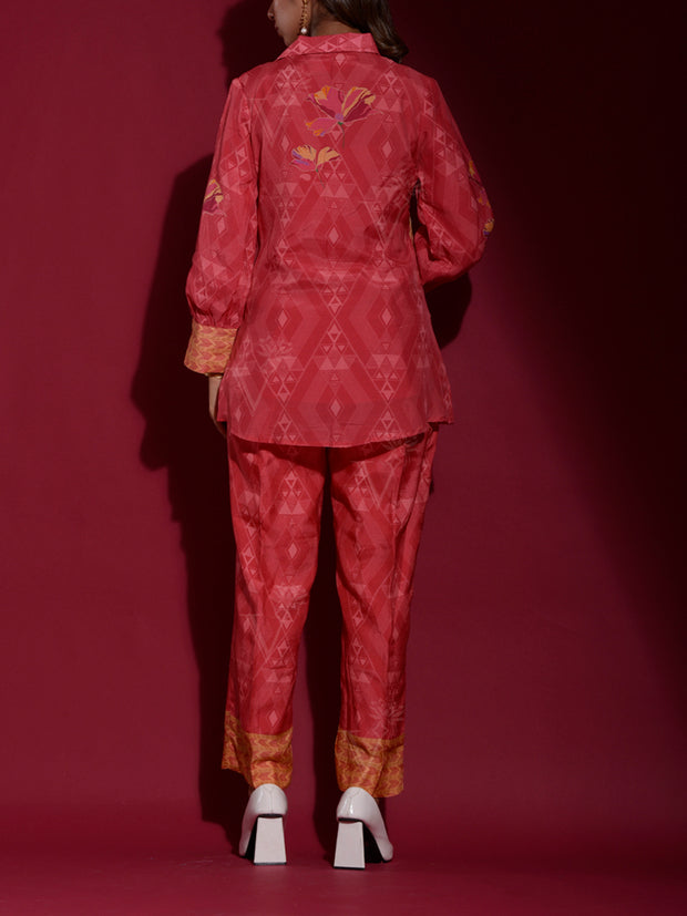 Red Vasansi Silk Printed Co Ord Set