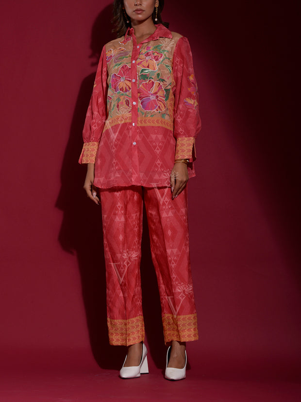 Red Vasansi Silk Printed Co Ord Set