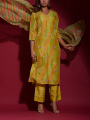 Lime Green Vasansi Silk Bandhani Suit Set