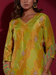 Lime Green Vasansi Silk Bandhani Suit Set