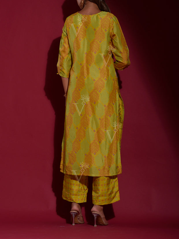 Lime Green Vasansi Silk Bandhani Suit Set