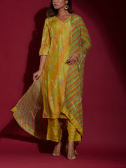 Lime Green Vasansi Silk Bandhani Suit Set