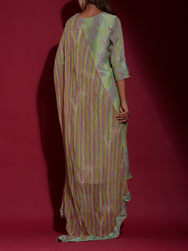 Green Vasansi Silk Bandhani Suit Set