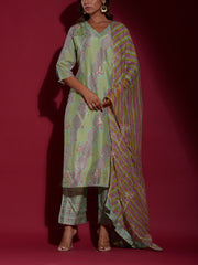Green Vasansi Silk Bandhani Suit Set