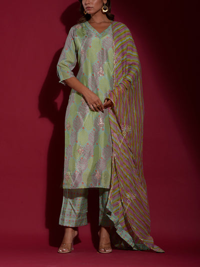 Green Vasansi Silk Bandhani Suit Set