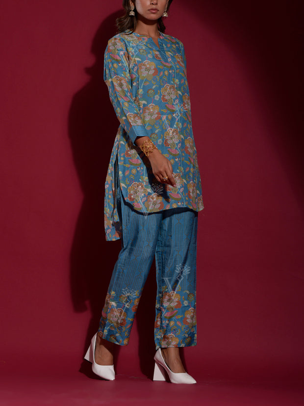 Blue Vasansi Silk Printed Co Ord Set