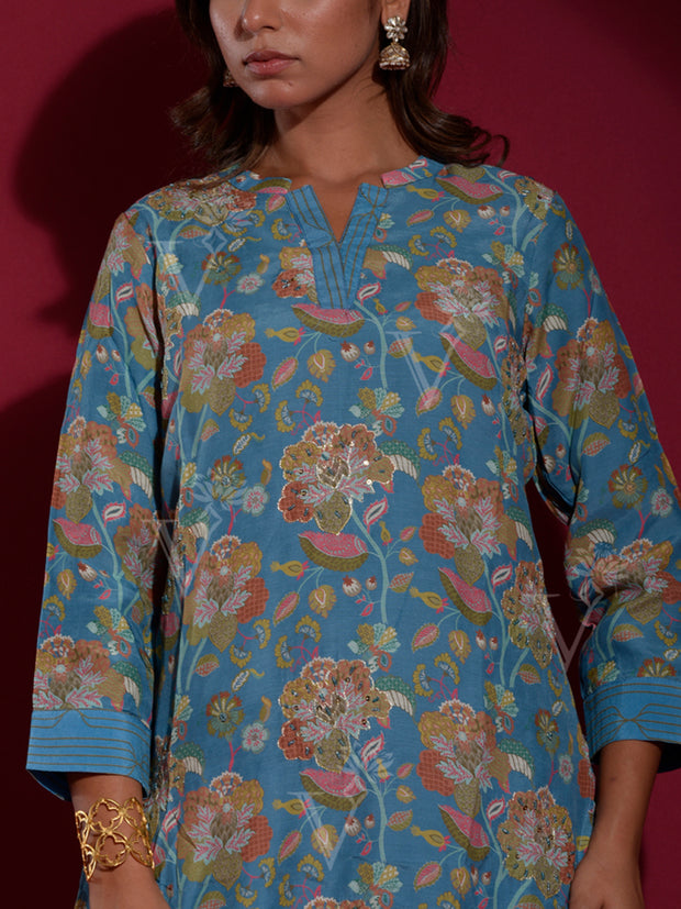 Blue Vasansi Silk Printed Co Ord Set