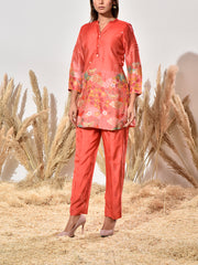 Carrot Red Vasansi Silk Embroidered Co Ord Set