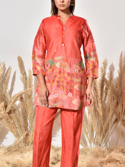Carrot Red Vasansi Silk Embroidered Co Ord Set