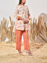 White and Pink Printed Cotton Co Ord Set