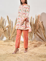 White and Pink Printed Cotton Co Ord Set