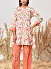 White and Pink Printed Cotton Co Ord Set